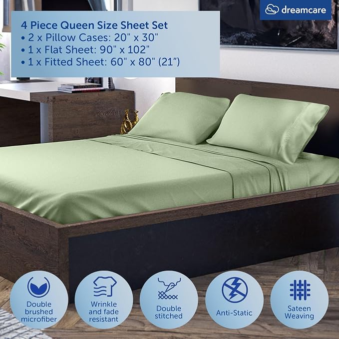 DREAMCARE Queen Sheet Set – 4 pcs Cooling Sheets – up to 21” Extra Deep Pocket - Image 4