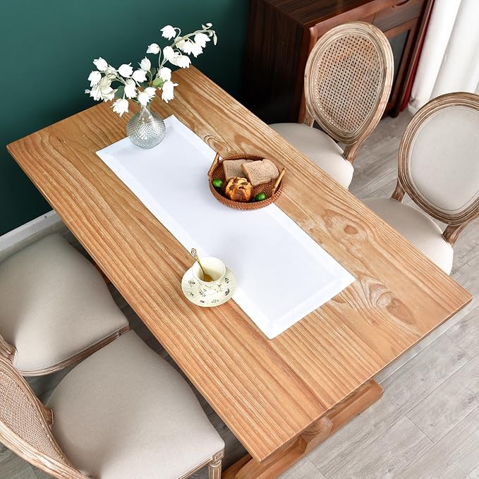 NEWISHER Farmhouse Rustic Table Runner Solid White Rectangular Table Runners - Image 2