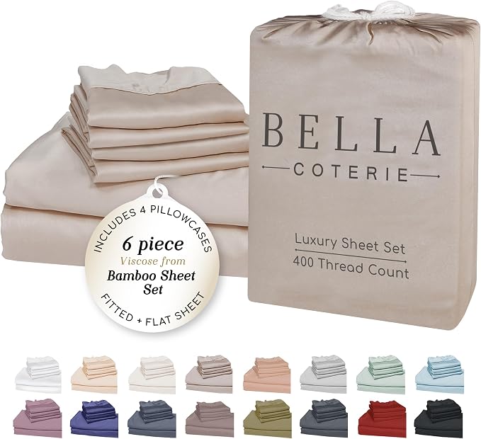 Bella Coterie 6 Piece Luxury Bamboo Viscose Queen Size Sheet Set | 100% by BC
