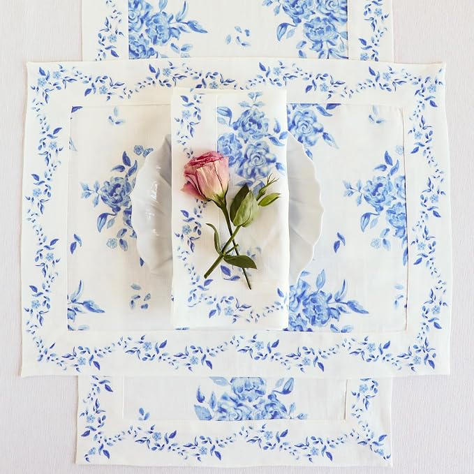 Solino Home Blue Floral Print Table Runner 120 Inches Long - Image 9