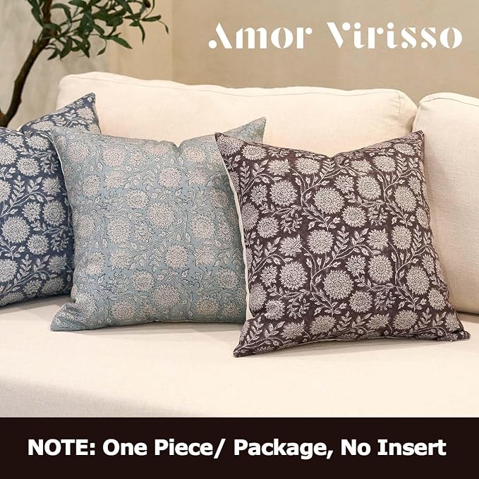 Amor Virisso Floral Pillow Covers 18x18 Throw Pillow Covers Vintage Block Print - Image 6