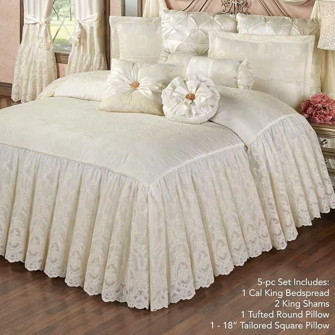 Cameo Lace Luxury Washable Polyester Bedding Set | Vintage Elegant | Pearl | - Image 2
