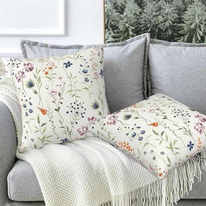 Throw Pillow Covers Spring Summer Floral Pillow Covers 16x16 Inch Set of 2 - Image 5