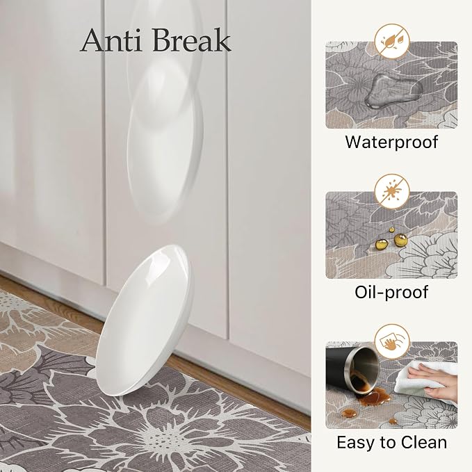 GENIMO Kitchen Mats for Floor 2PCS, Cushioned Anti Fatigue Kitchen Rugs Floral - Image 5