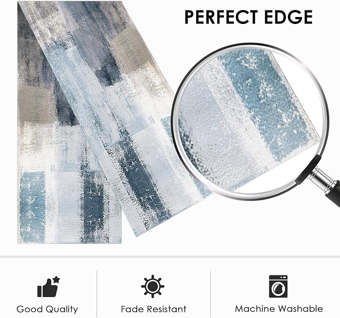 Emvency Farmhouse Table Runner, Vintage Blue and Grey Abstract Art Painting - Image 3