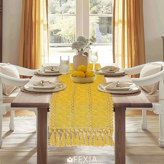 Yellow Table Runner with Tassels 90 Inches Long - Image 4
