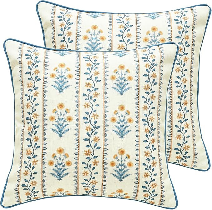 ISAENNE Design Square Simple Elegant Linen Throw Pillow Covers 18"x18" Pack of 2 by Isaennehomedecoration