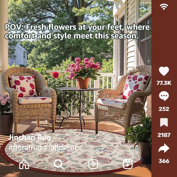 jinchan Elora 7ft Floral Round Rug - Image 3