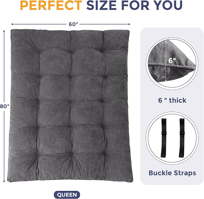 MAXYOYO Japanese Floor Mattress Queen Size, Thick Chenille Tatami Mat Sleeping - Image 2