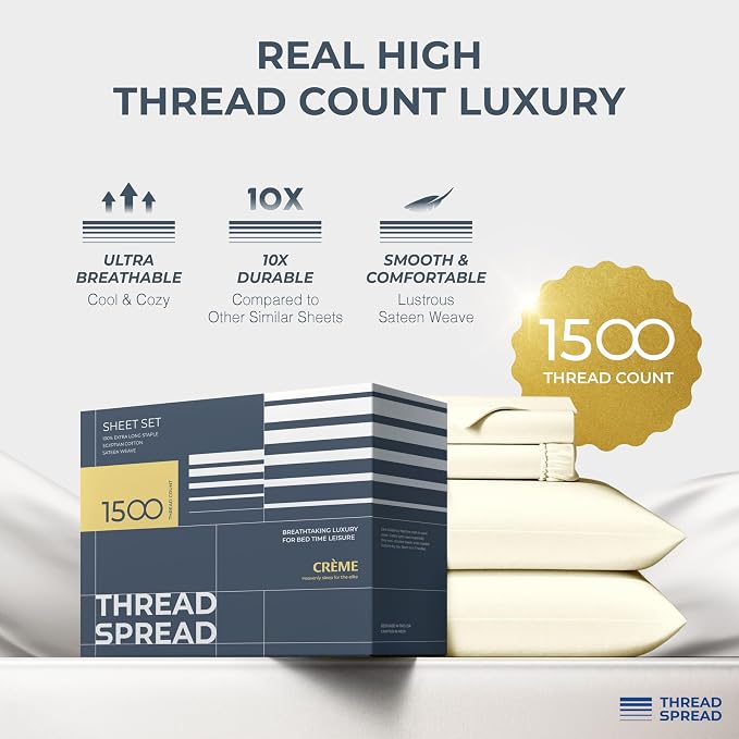 THREAD SPREAD 100% Egyptian Cotton Sheets Queen Size - Image 2