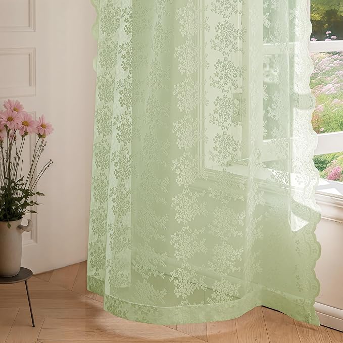 Anmao Vintage Lace Curtains 108 Inches Long 2 Panels, Romantic Semi Sheer - Image 8