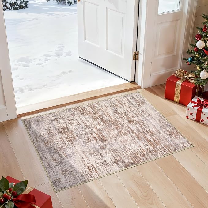 2x3 Entryway Area Rugs: Washable Neutral Abstract Small Rug Door Mat Non-Slip by UERMEI