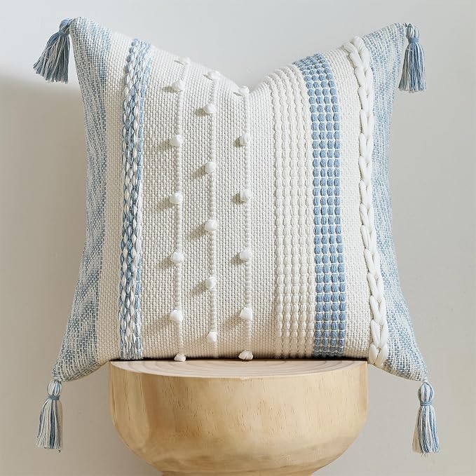 Boho Pillow Cover 18x18 Coastal Blue by DEZENE