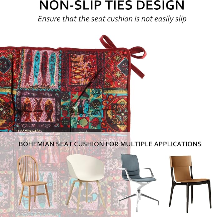 Bohemian Square Seat Cushions for Kitchen Dining Living Tea Room, 16.5" x 16.5" - Image 5