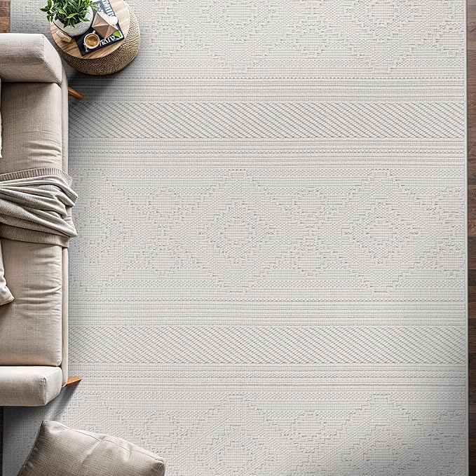 Beverly Rug Micro Loop Area Rug White 6x9 Modern Luxury Soft Boho Geometric - Image 5