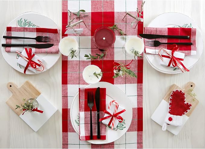 Solino Home Linen Christmas Plaid Table Runner 90 Inches Long - Image 3