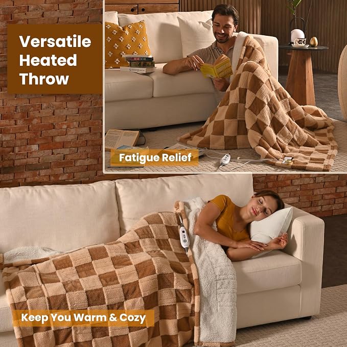 Bearhug Heated Throw Blanket 50" × 60", Electric Blanket Reversible Brown Plaid - Image 5