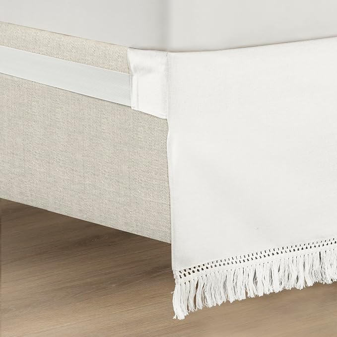 Lush Decor Boho Fringe 15-Inch Tailored Drop Easy Fit Bedskirt, Pure White - Image 4