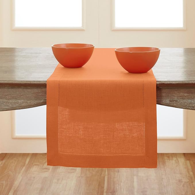 Solino Home Linen Pumpkin Hemstitch Table Runner 36 Inches by SolinoHome