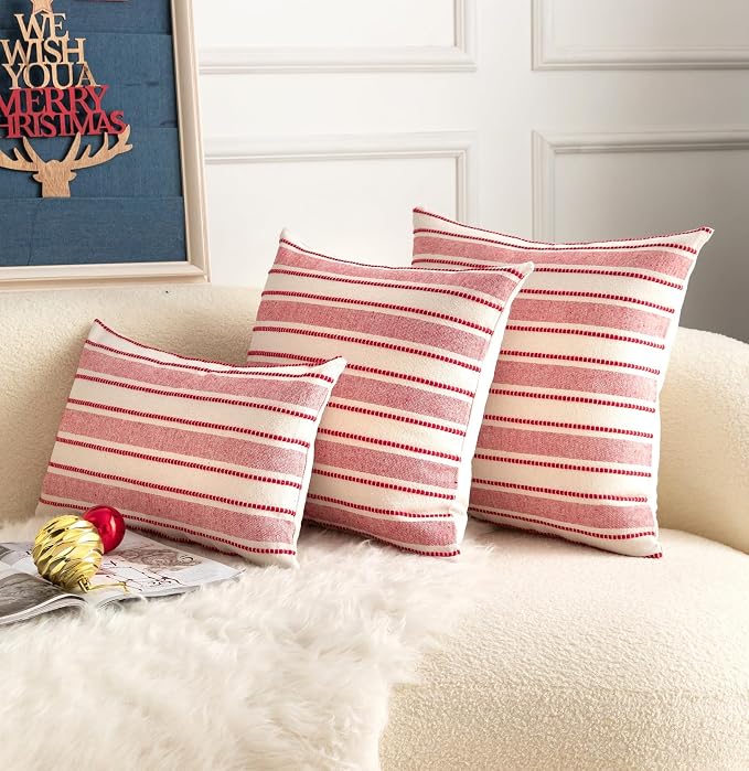 Christmas Pillow Covers, Boho Textured Red Pillow Case, Pillow Covers 12 x 20 - Image 2