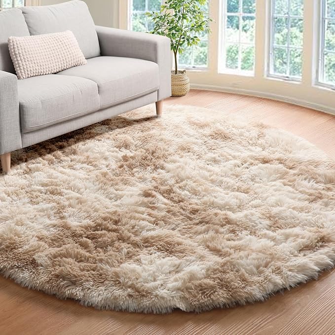 ONASAR Tie-Dye Beige Round Area Rug 4ft, Soft Bedroom Circle Rugs Floor Mats by ONASAR