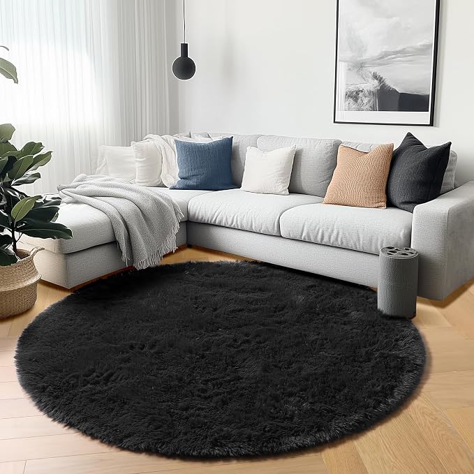 ONASAR Black Round Area Rugs 6ft, Ultra Soft Bedroom Circle Rug by ONASAR