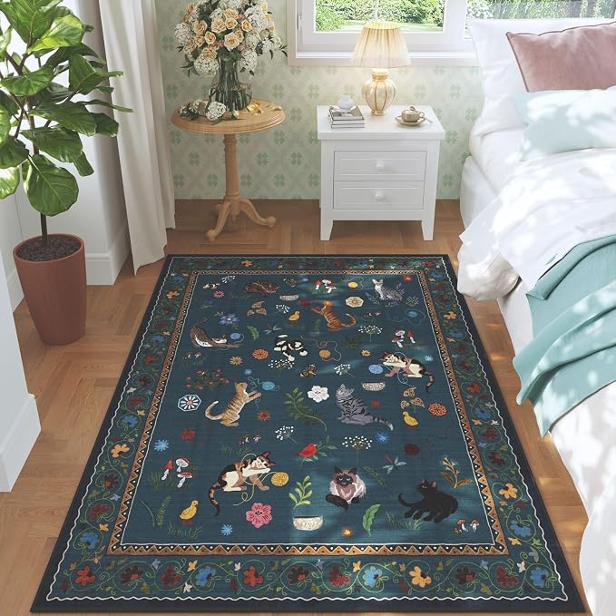 Rugcomf Bedroom Rug 3x5 Rug Washable Area Rug Non Slip Low Pile Boho Floral - Image 5