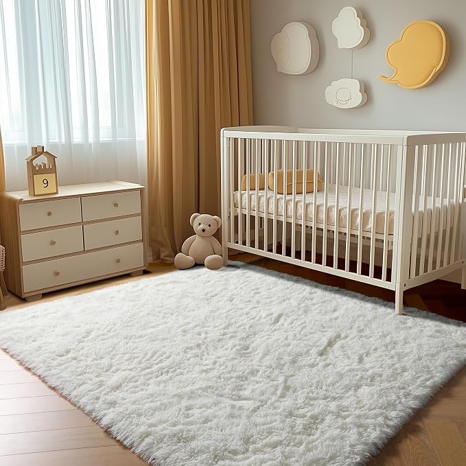 ONASAR Cream White Area Rugs for Bedroom Living Room, Washable Fluffy 4x6 - Image 6