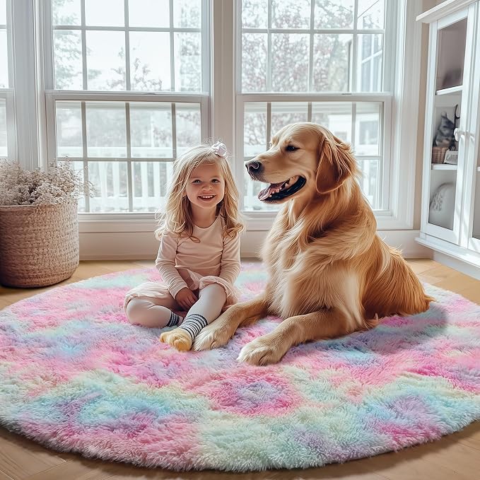ONASAR Rainbow Round Area Rug 4ft, Soft Bedroom Circle Rugs Mats - Image 5