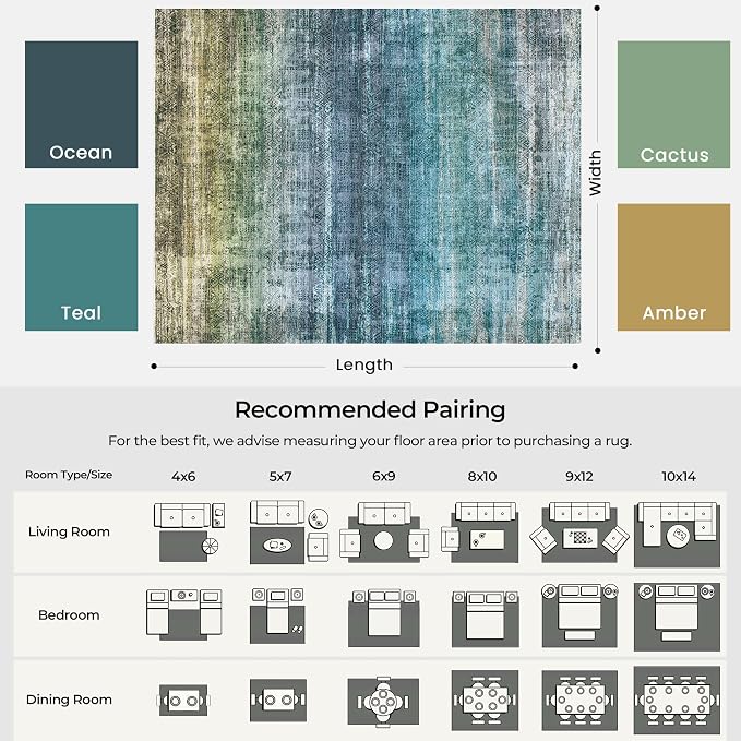 Kokia Abstract Area Rug Living Room 5x7 Colorful Washable Large Rug Bedroom - Image 3