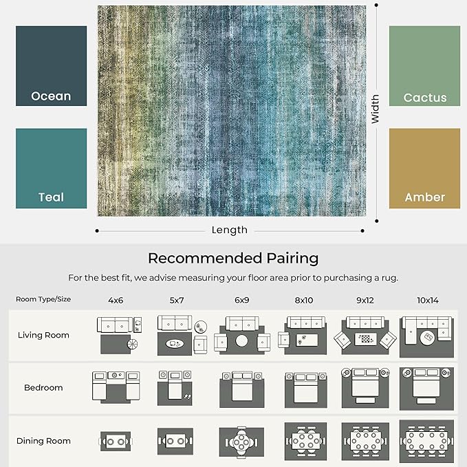 Kokia Abstract Area Rugs 6x9 Boho Washable Distressed Retro Indoor Floor Rug - Image 3
