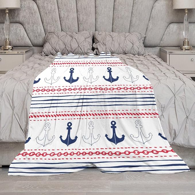 Anchor Blanket Vintage Navy Blue Red Stripe Nautical Anchor Abstract Art - Image 5