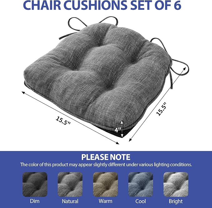 Chair Cushions for Dining Chairs Set of 6, Kitchen Chair Cushions, Chair Pads - Image 3