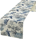 Summer Turtle Table Runner, Cartoon Sea Turtle Tropical Ocean Beach Teal by Unknown
