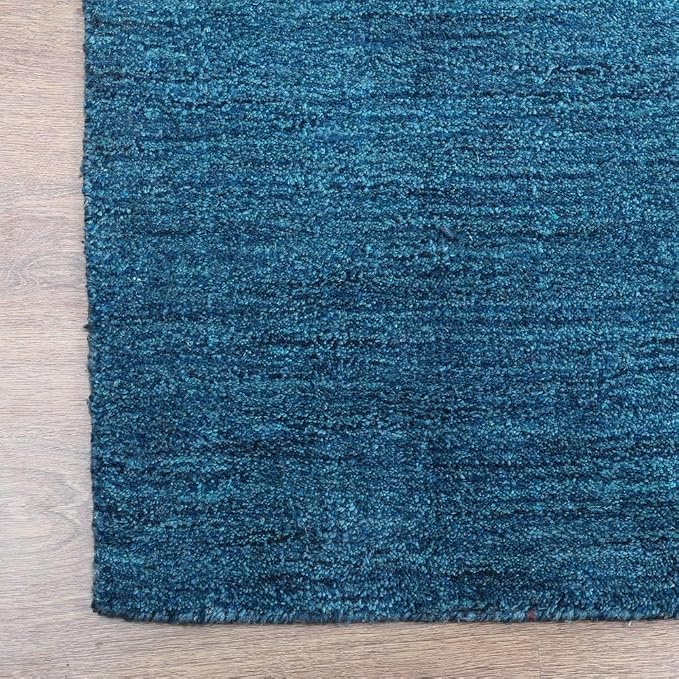 Rugsotic Carpets Hand Knotted Gabbeh Wool 2'6''x10' Runner Rug Solid Blue L00111 - Image 5