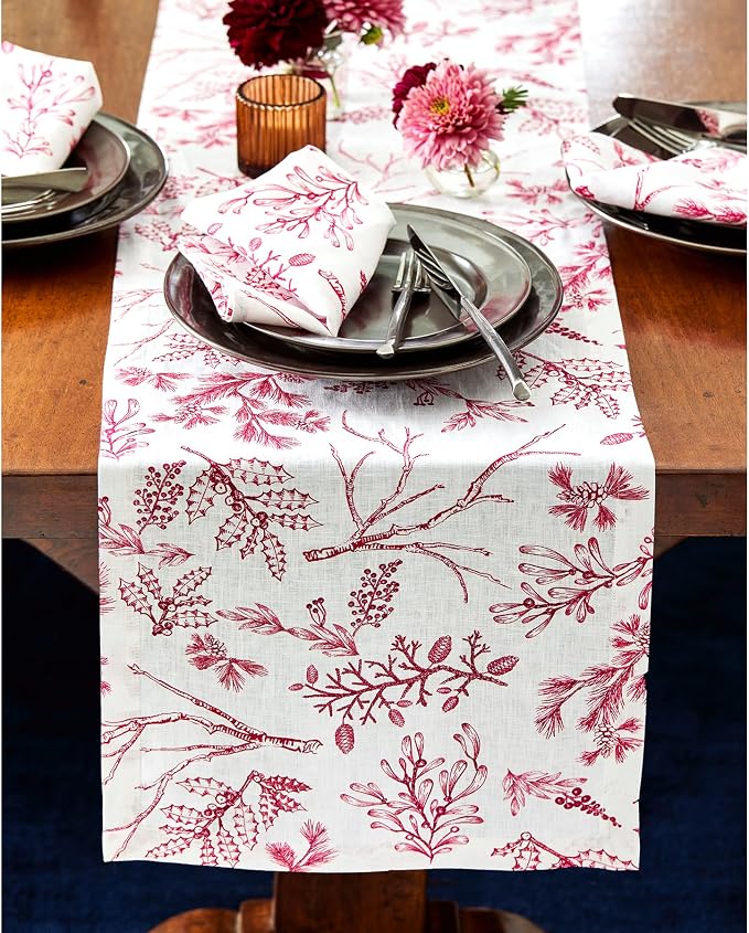 Solino Home 100% Pure Linen Christmas Table Runner 90 Inches Long - Image 3