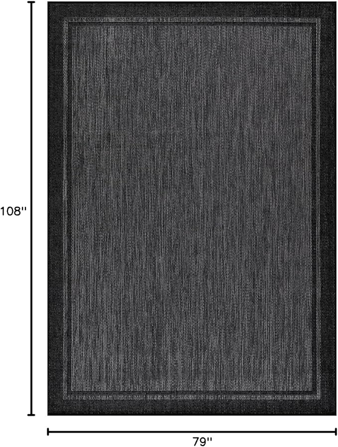 CAMILSON Indoor Outdoor Rug, 6x9 Bordered Dark Grey Black Modern Area Rugs - Image 2