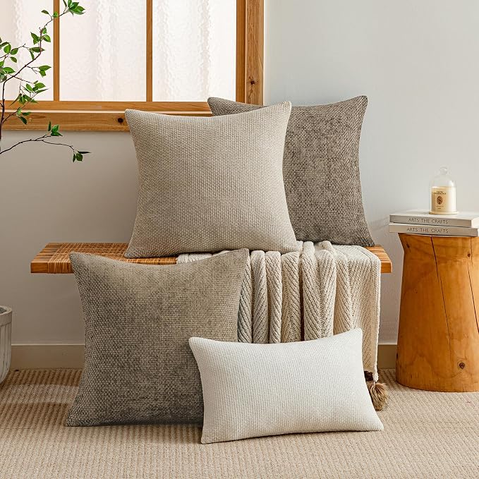 a moment Brown Chenille Throw Pillow Covers 12x20 Inch Pack of 2 Modern - Image 6