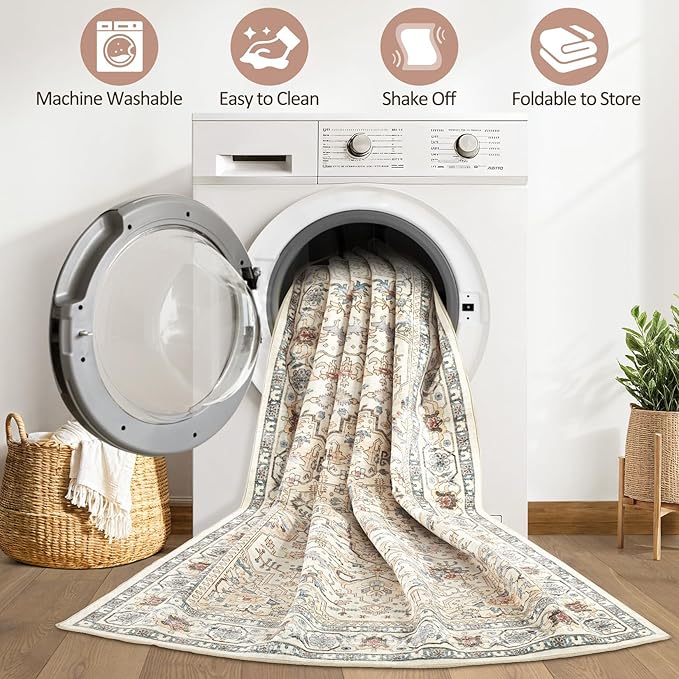10x12 Area Rug Living Room: Washable Boho Large Neutral Vintage Soft Rugs Stain - Image 2