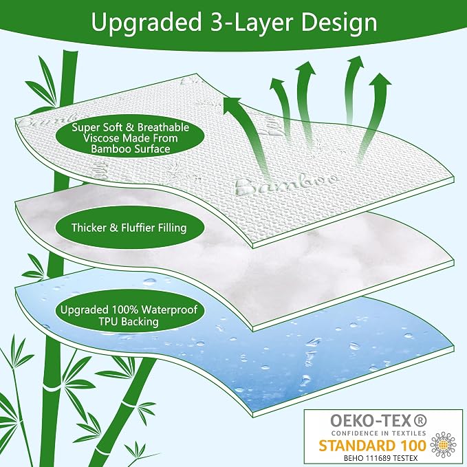 GOONIK Full Size Mattress Protector, Breathable Bamboo Viscose Waterproof Full - Image 2