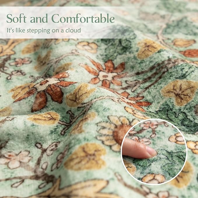 MUJOO Washable Runner Rug Green, Floral 2x6 Runners - Image 5