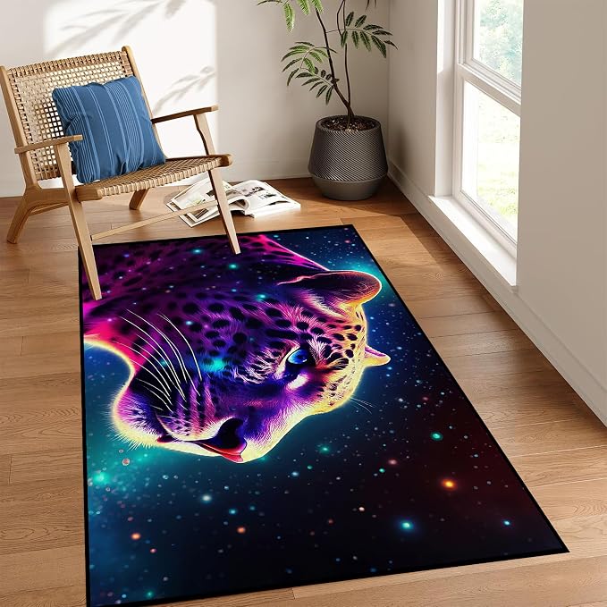 Galaxy Leopard Rug Fierce Panther Head Area Rugs - Image 5