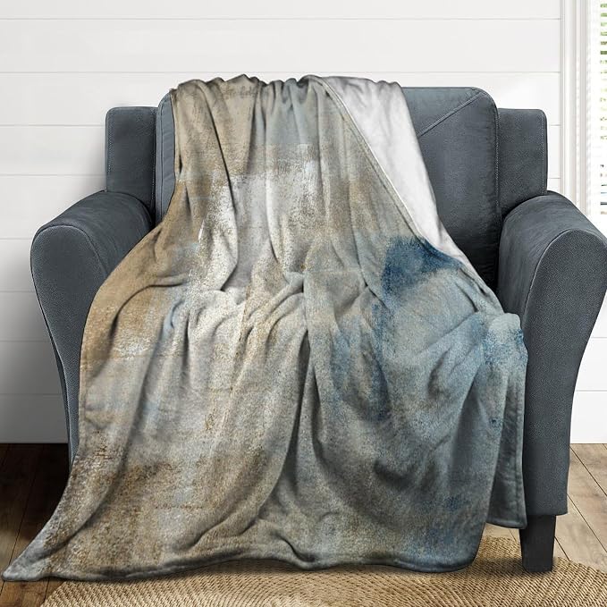 Abstract Gradient Blanket, Modern Fashion Art Blue Grey Brown Painting Strokes - Image 3