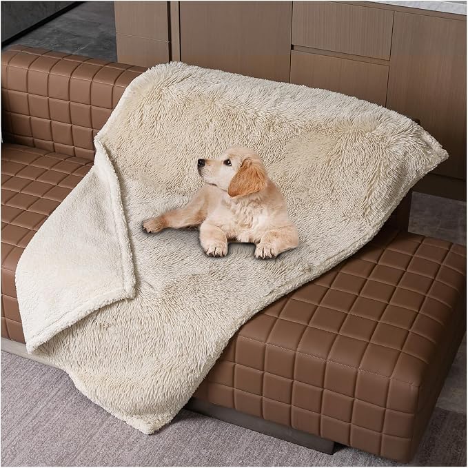 Waterproof Dog Couch Throw Blanket Beige Calming Cat Blankets - Image 2