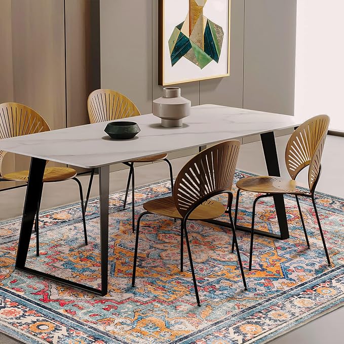 Washable Area Rug 8'x10' Boho Chic Medallion Distressed Design Non-Shedding - Image 2