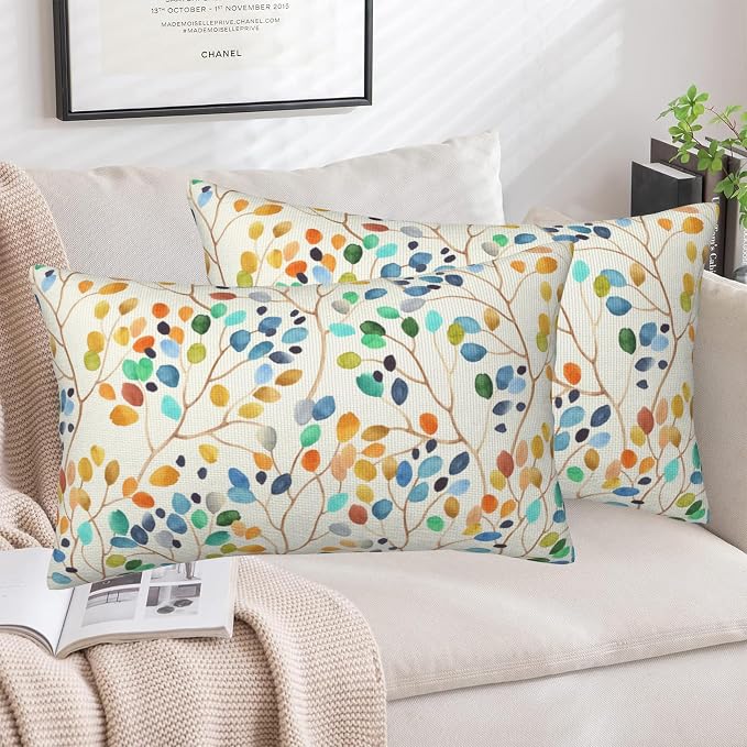 Throw Pillow Covers Colorful Leaves Spots Pillow Covers 20x12 Inch Set of 2 - Image 5