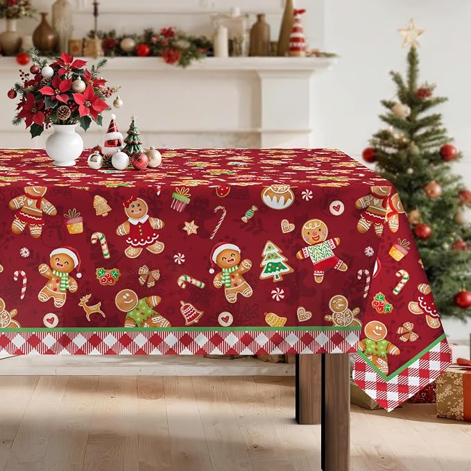 Christmas Gingerbread Tablecloth Waterproof, Washable Table Cover by Arquiel