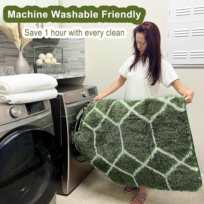 ONASAR Area Rugs for Bedroom Living Room, Washable 4x6 Fluffy Olive Green and - Image 5