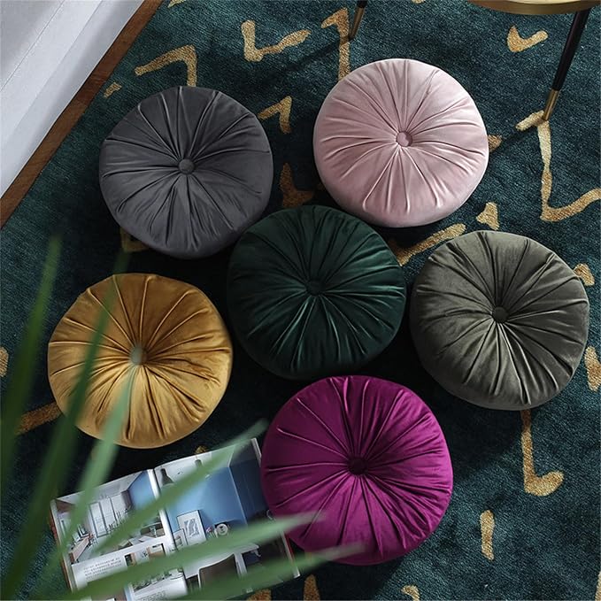 Round Throw Pillow Velvet Pumpkin Pleated Meditation Pillow Solid Color Home - Image 4