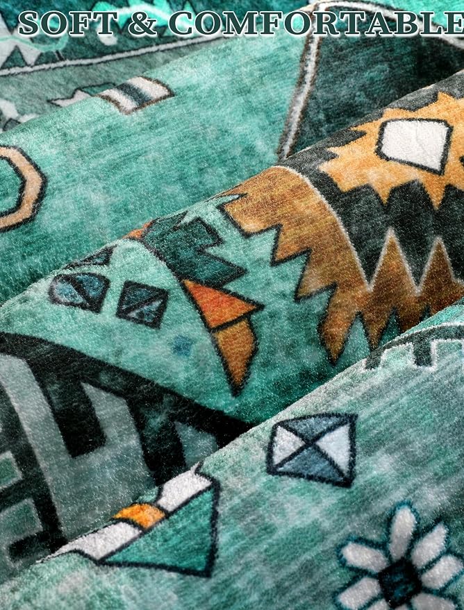 SERISSA Boho Washable Runner Rug, 2x5 Rug Runner Non-Slip Vintage Teal Hallway - Image 4